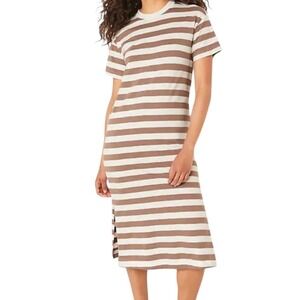 Old Navy T-Shirt Dress Striped‎ Casual Midi Short Sleeve White Brown White XS